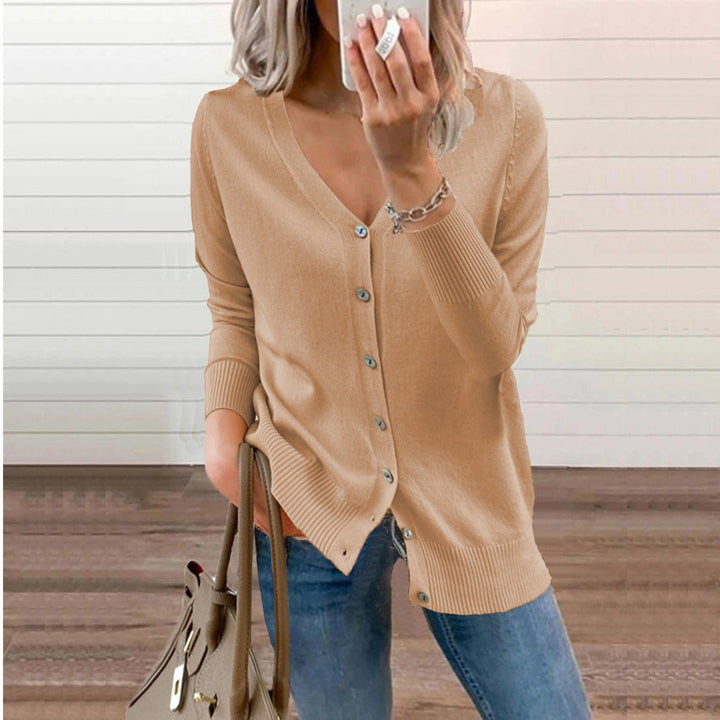 Women's V-Neck Button-Front Long Sleeve Knit Cardigan for Layering 7