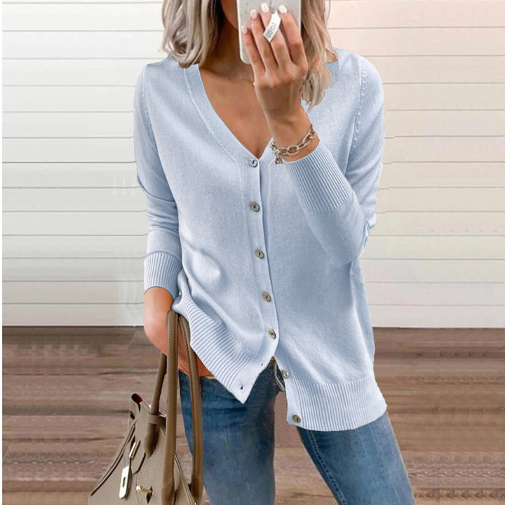 Women's V-Neck Button-Front Long Sleeve Knit Cardigan for Layering 9