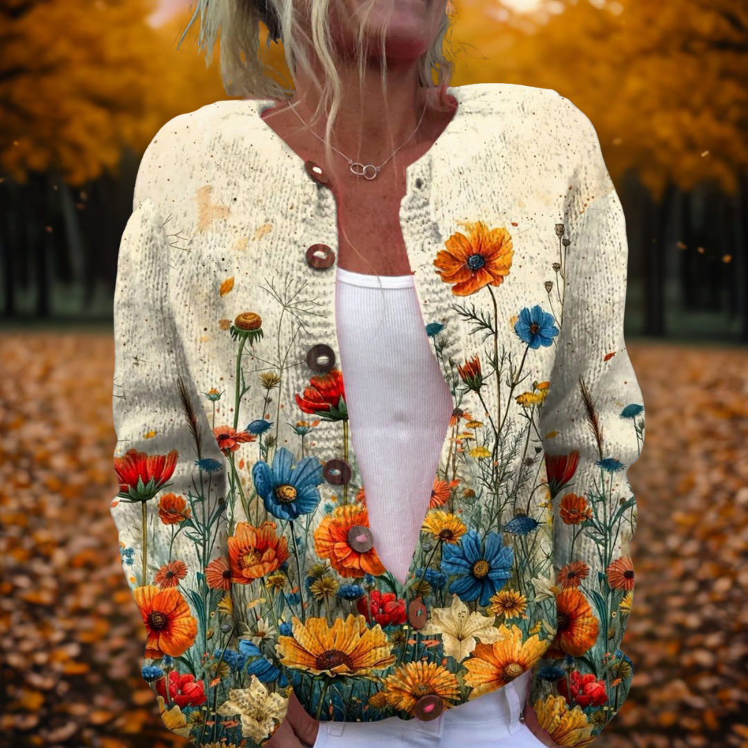 Women's Vintage Floral Cardigan Sweater - Lightweight Open Front Layering Piece for Autumn 0