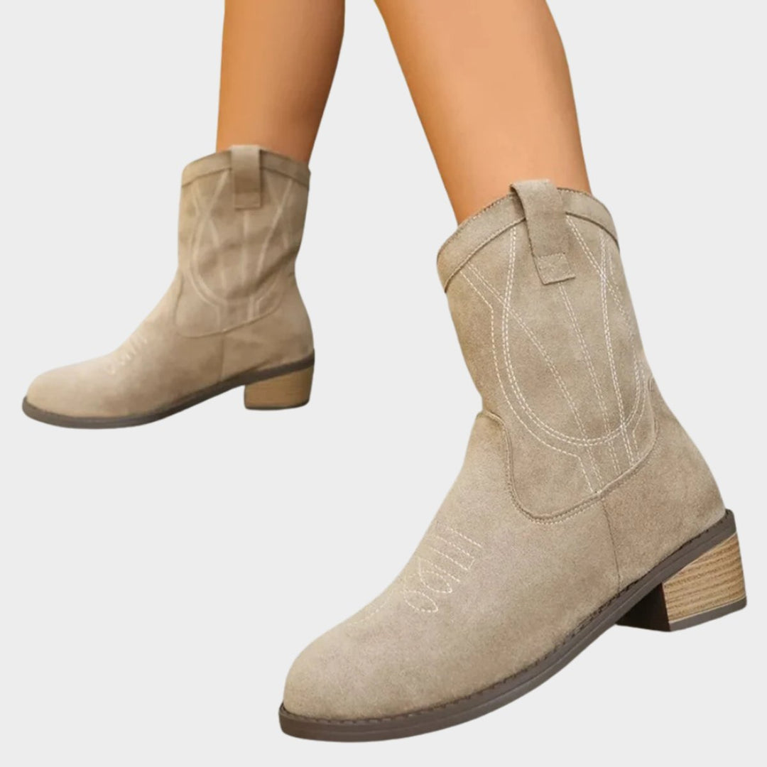 Women's Western Embroidered Mid-Calf Ankle Boots with Stacked Block Heel 3