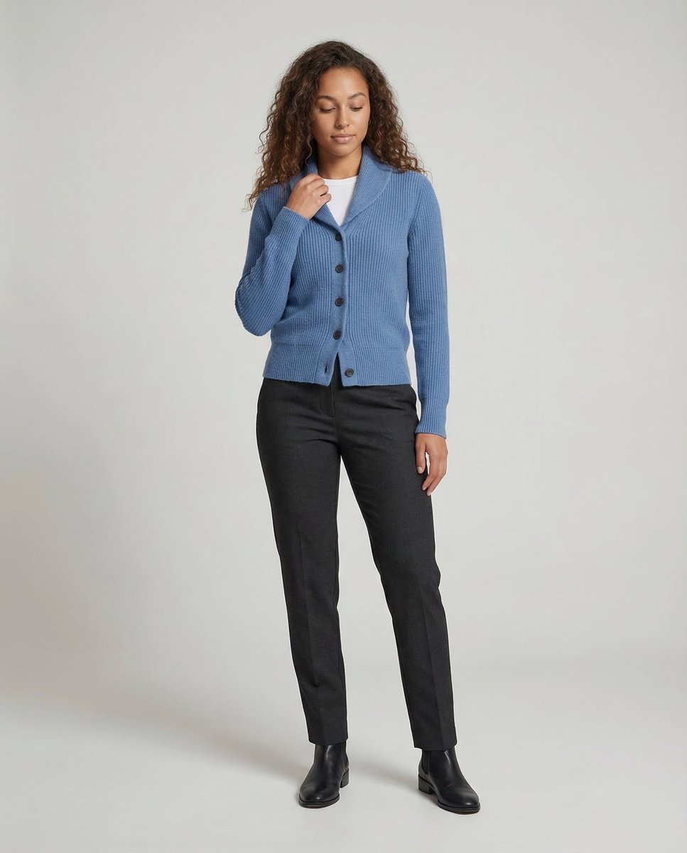 Women's White Cardigan Sweater with Button-Front and Tailored Lapel Collar for Office and Casual Wear 1