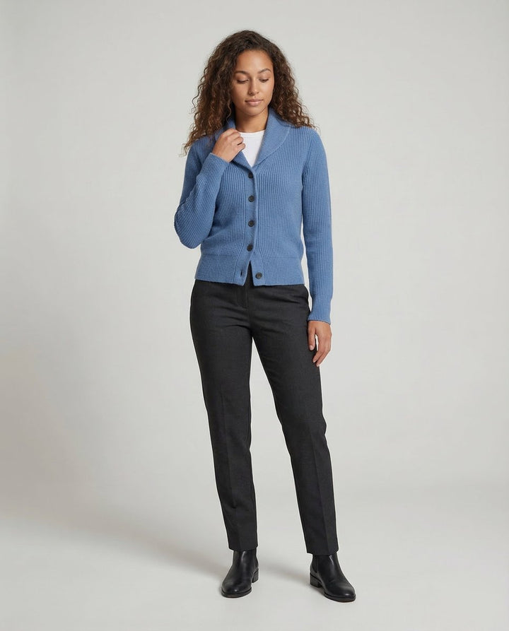 Women's White Cardigan Sweater with Button-Front and Tailored Lapel Collar for Office and Casual Wear 1