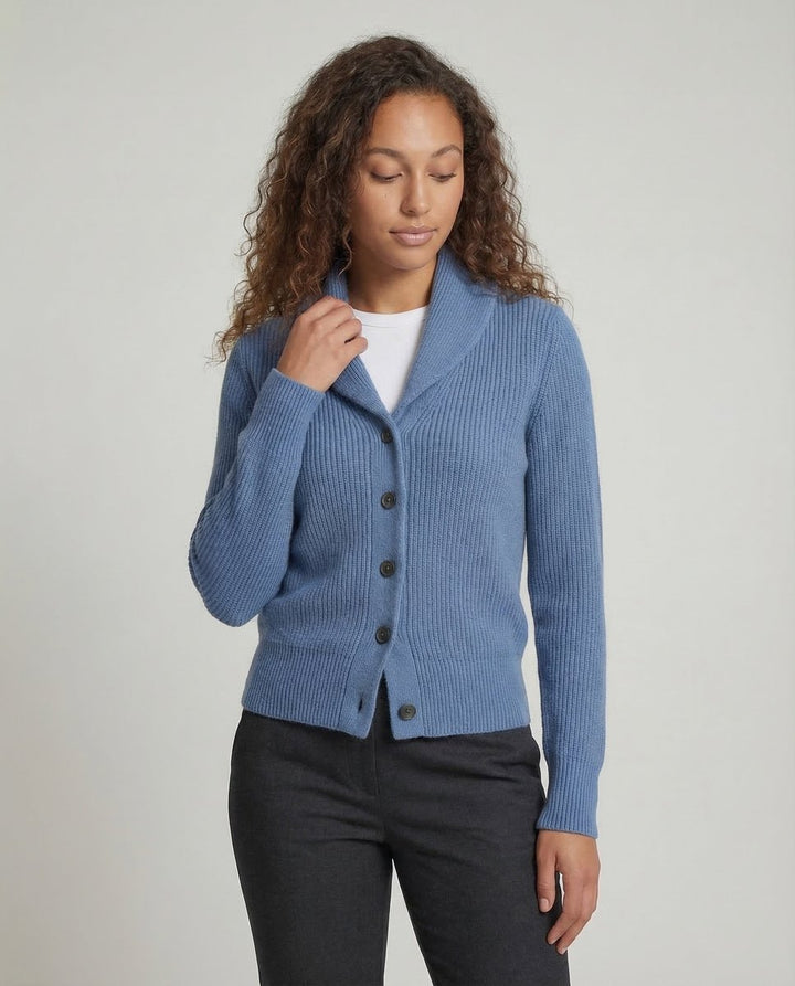 Women's White Cardigan Sweater with Button-Front and Tailored Lapel Collar for Office and Casual Wear 2