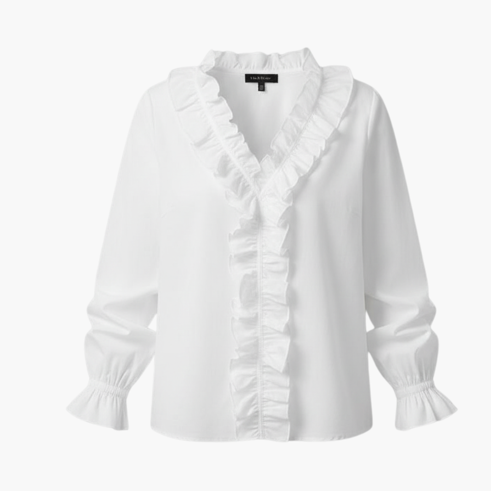 Womens Blouse - Elegant V-Neck Ruffle Long Sleeve Top for Summer - Stylish Blouse for Women 1